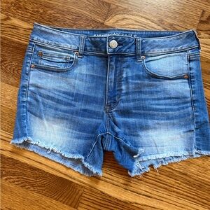 American Eagle Outfitters Women's Distressed Midi Blue Jean Shorts